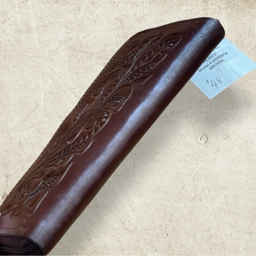 ADAMAlexis NWT Hand Tooled Brown Leather Zip Around Wallet